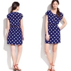 Madewell Broadway & Broome Blue & Cream Silk Polka Dot Dress  Women Size XS